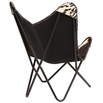 vidaXL Chaise papillon noir et blanc cuir véritable de chèvre