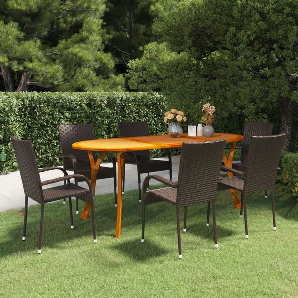 vidaXL Ensemble &agrave; manger de jardin 7 pcs Marron