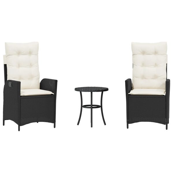 vidaXL Ensemble de bistro 3 pcs avec coussins noir r&eacute;sine tress&eacute;e