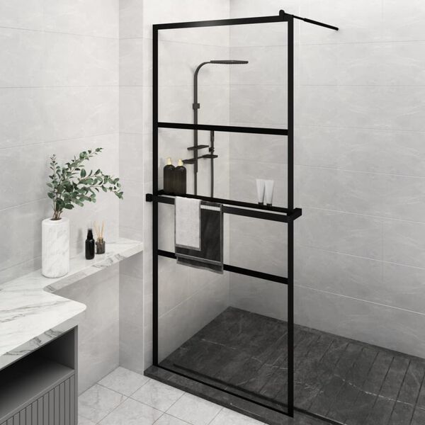 vidaXL Paroi de douche avec &eacute;tag&egrave;re Noir 100x195cm Verre ESG&Aluminium