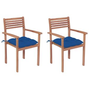 vidaXL Chaises de jardin lot de 2 et coussins bleu Bois de teck massif
