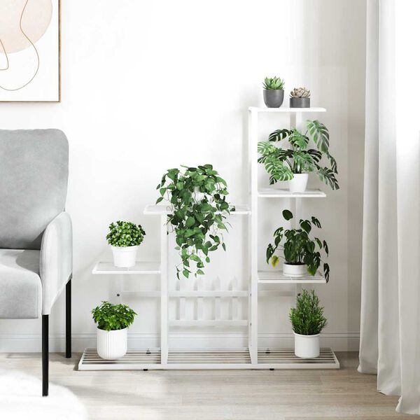 vidaXL Support pour plantes 94,5x25x88 cm Blanc M&eacute;tal