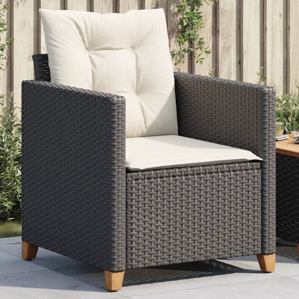 vidaXL Chaise de jardin avec coussins noir r&eacute;sine tress&eacute;e