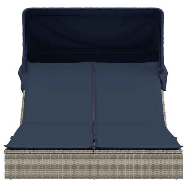 vidaXL Chaise longue double et auvent et coussins gris résine tressée
