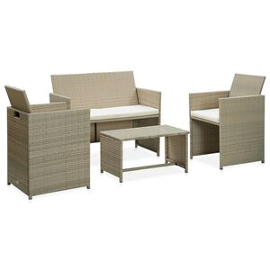 vidaXL Salon de jardin avec coussins 4 pcs beige résine tressée