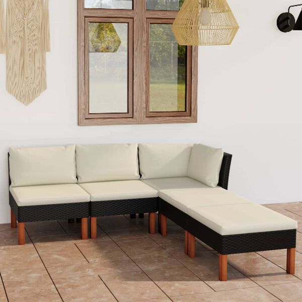 vidaXL Salon de jardin 5 pcs avec coussins R&eacute;sine tress&eacute;e Noir