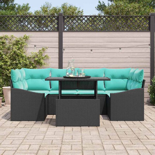 vidaXL Ensemble de canap&eacute; de jardin 7 pcs Noir Poly rotin