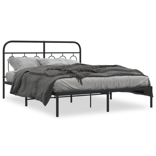 vidaXL Cadre de lit m&eacute;tal sans matelas avec t&ecirc;te de lit noir 150x200cm