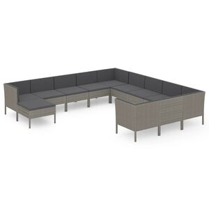 vidaXL Salon de jardin 12 pcs avec coussins R&eacute;sine tress&eacute;e Gris
