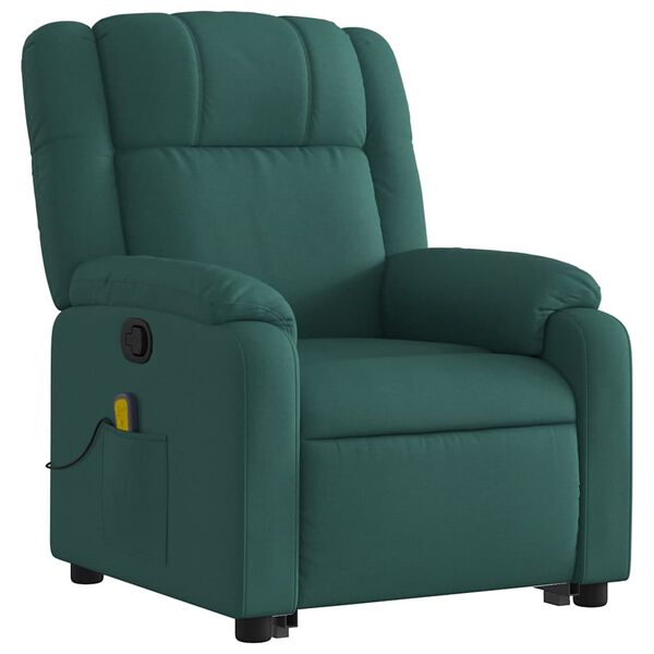 vidaXL Fauteuil inclinable de massage vert fonc&eacute; tissu