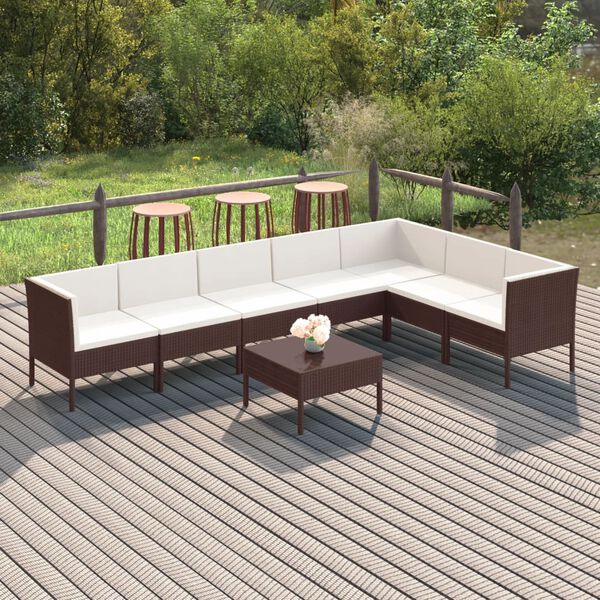 vidaXL Salon de jardin 8 pcs avec coussins r&eacute;sine tress&eacute;e marron