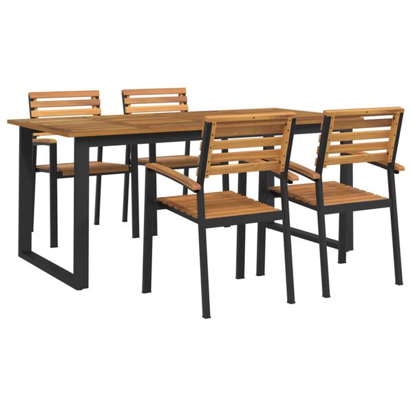 vidaXL Ensemble &agrave; manger de jardin 5 pcs bois d'acacia massif et m&eacute;tal
