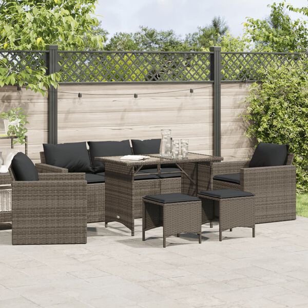 vidaXL Salon de jardin 6 pcs avec coussins gris r&eacute;sine tress&eacute;e