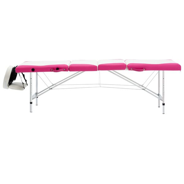 vidaXL Table de massage pliable 4 zones Aluminium Blanc et rose