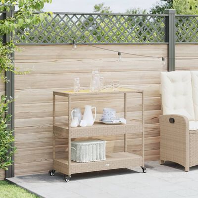 vidaXL Chariot de bar 3 niveaux beige rotin et bois d'acacia massif