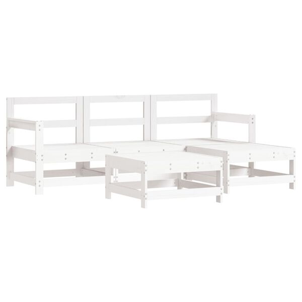 vidaXL Salon de jardin 5 pcs avec coussins blanc bois massif