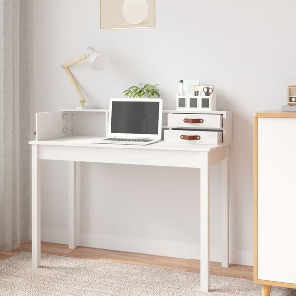 vidaXL Bureau Blanc 110x50x93 cm Bois massif de pin