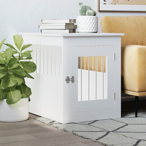 vidaXL Meuble de cage pour chiens blanc 55x75x65 cm bois d'ing&eacute;nierie