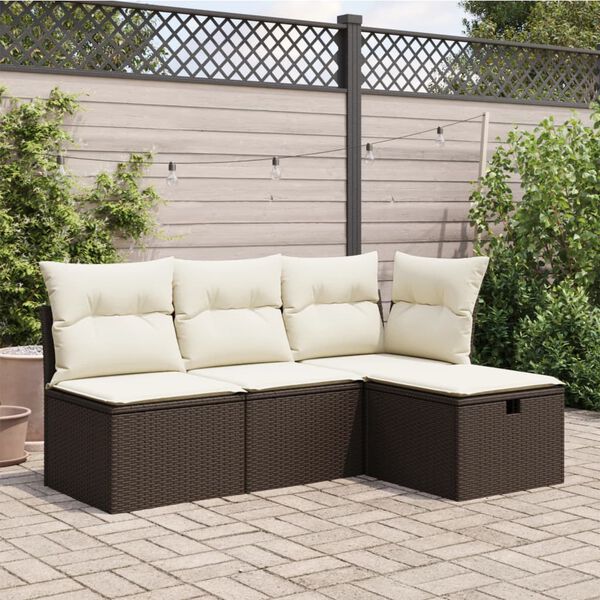 vidaXL Tabouret de jardin avec coussin brun 55x55x37 cm r&eacute;sine tress&eacute;e