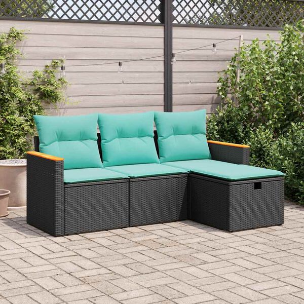 vidaXL Salon de jardin 4 pcs avec coussins noir r&eacute;sine tress&eacute;e