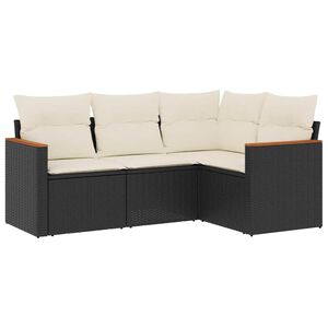 vidaXL Salon de jardin 4 pcs avec coussins noir r&eacute;sine tress&eacute;e
