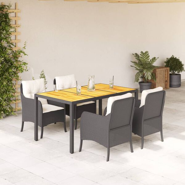 vidaXL Ensemble &agrave; manger de jardin coussins 5pcs Noir R&eacute;sine tress&eacute;e