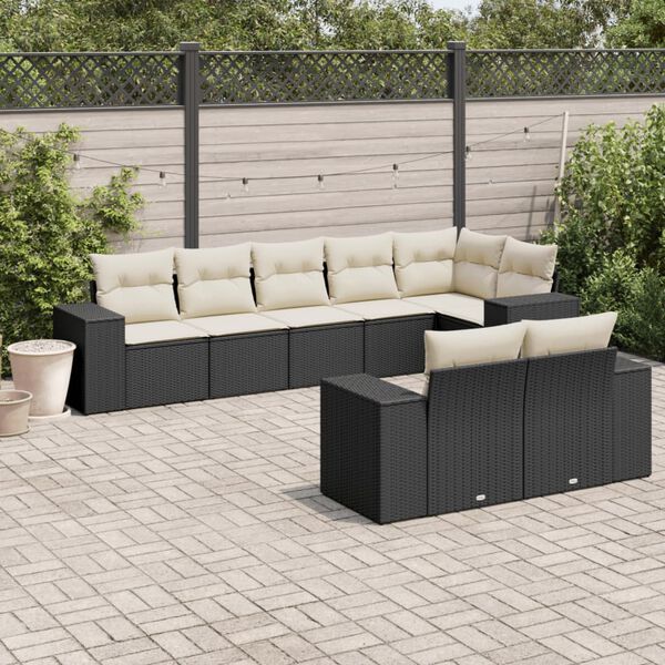 vidaXL Salon de jardin 8 pcs avec coussins noir r&eacute;sine tress&eacute;e