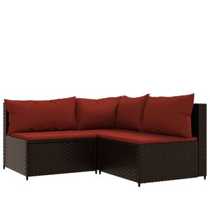 vidaXL Salon de jardin 3 pcs avec coussins marron r&eacute;sine tress&eacute;e