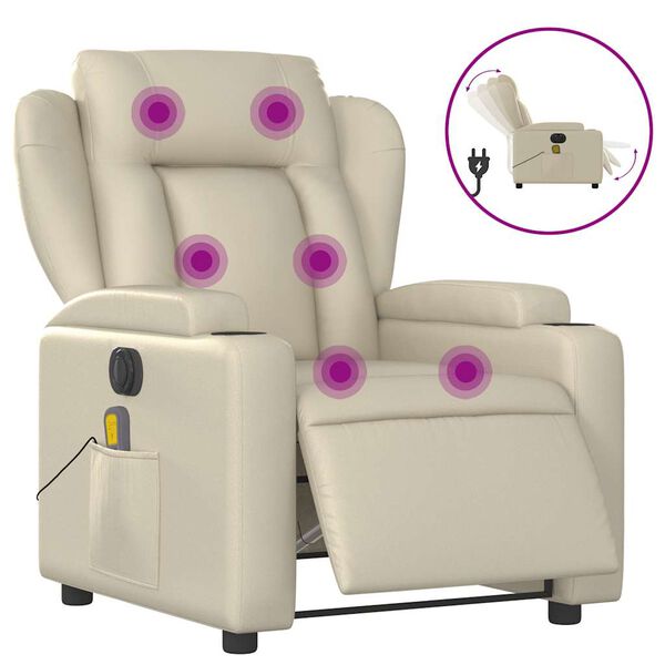 vidaXL Fauteuil inclinable de massage &eacute;lectrique cr&egrave;me similicuir