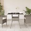 vidaXL Table de jardin avec dessus en verre gris clair r&eacute;sine tress&eacute;e