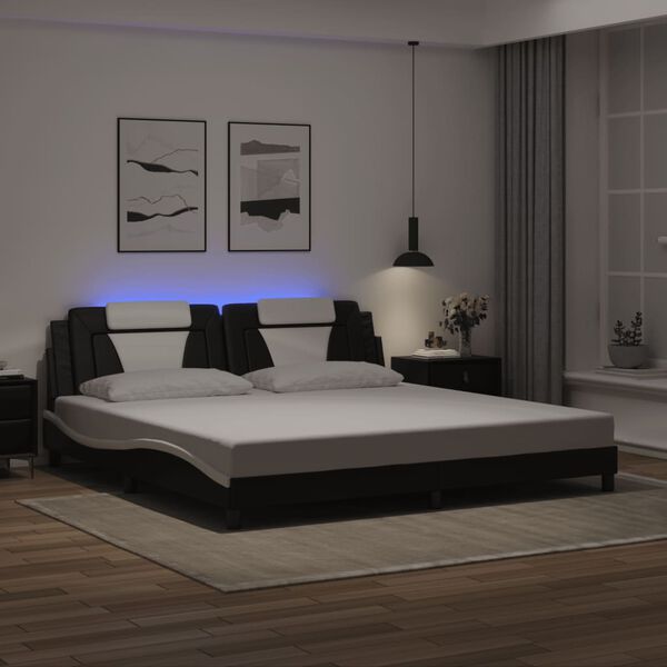 vidaXL Cadre de lit Viana avec LED sans matelas noir blanc 193x203 cm