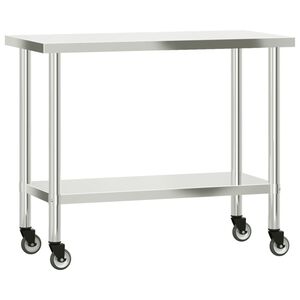 vidaXL Table de travail de cuisine avec roues 110x55x85 cm inox