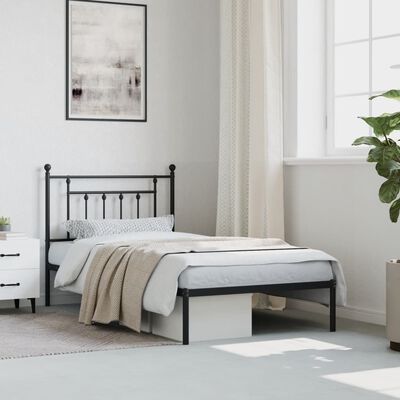 vidaXL Cadre de lit métal sans matelas avec tête de lit noir 100x190cm