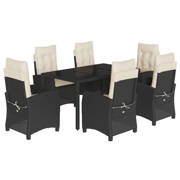 vidaXL Ensemble &agrave; manger de jardin coussins 7pcs Noir R&eacute;sine tress&eacute;e