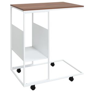 vidaXL Table d'appoint avec roues blanc 55x36x63,5cm bois d'ing&eacute;nierie