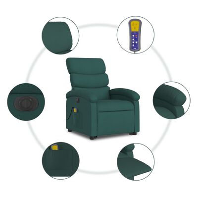 vidaXL Fauteuil inclinable de massage électrique vert foncé tissu