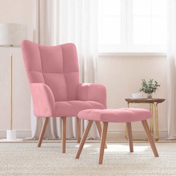 vidaXL Chaise de relaxation avec repose-pied Rose Velours