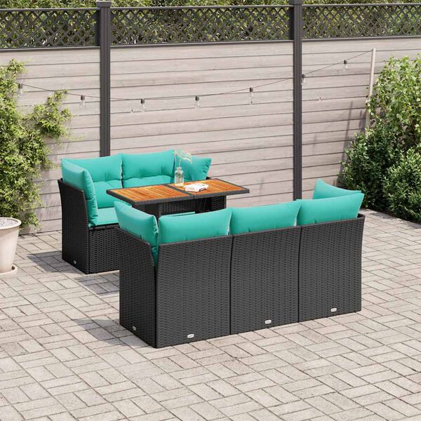 vidaXL Salon de jardin 6 pcs avec coussins noir r&eacute;sine tress&eacute;e