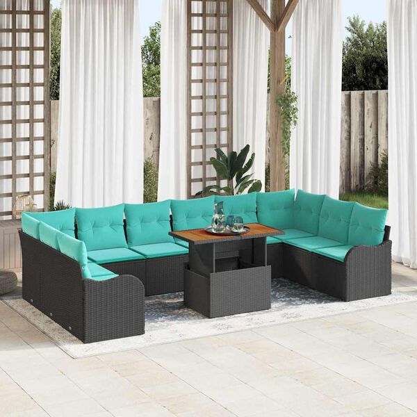 vidaXL Ensemble de canap&eacute; de jardin avec coussin 11 pcs Noir et bleu