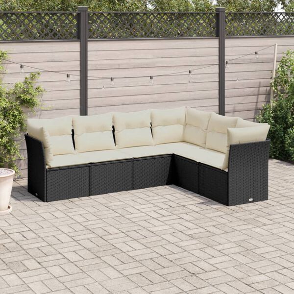 vidaXL Salon de jardin 6 pcs avec coussins noir r&eacute;sine tress&eacute;e