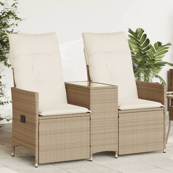 vidaXL Canap&eacute; de jardin inclinable 2 places avec table beige rotin