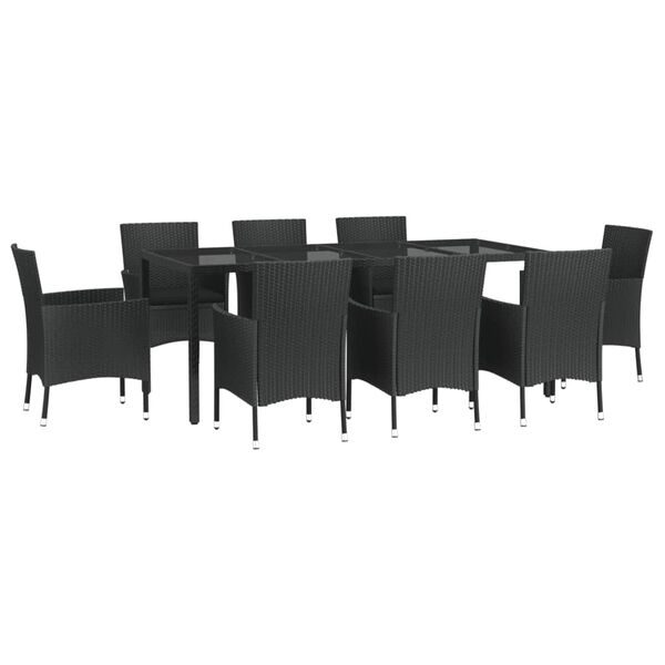 vidaXL Ensemble &agrave; manger jardin 9pcs et coussins noir r&eacute;sine tress&eacute;e