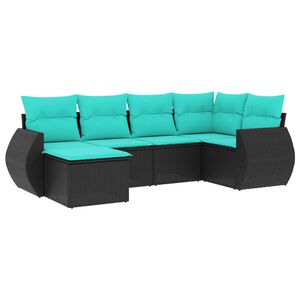 vidaXL Salon de jardin 6 pcs avec coussins noir r&eacute;sine tress&eacute;e