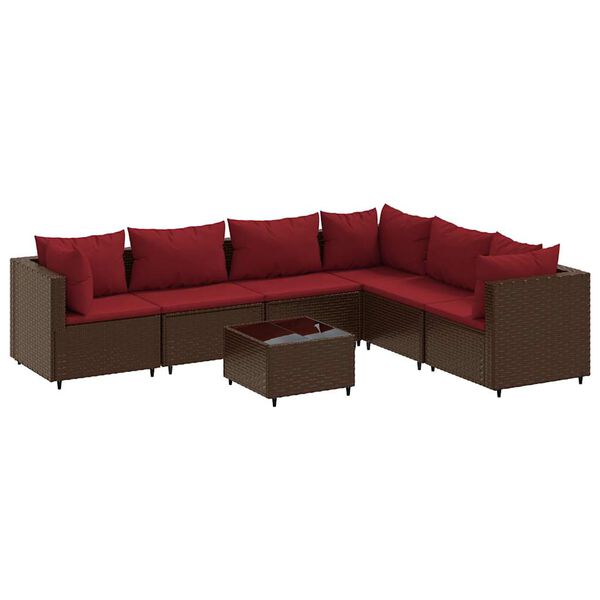vidaXL Salon de jardin avec coussins 7 pcs marron r&eacute;sine tress&eacute;e
