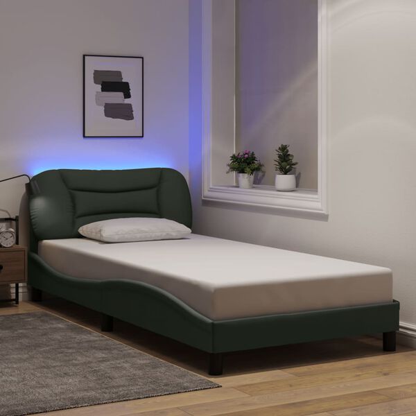 vidaXL Cadre de lit avec LED sans matelas Hvar gris foncé 100x203 cm tissu