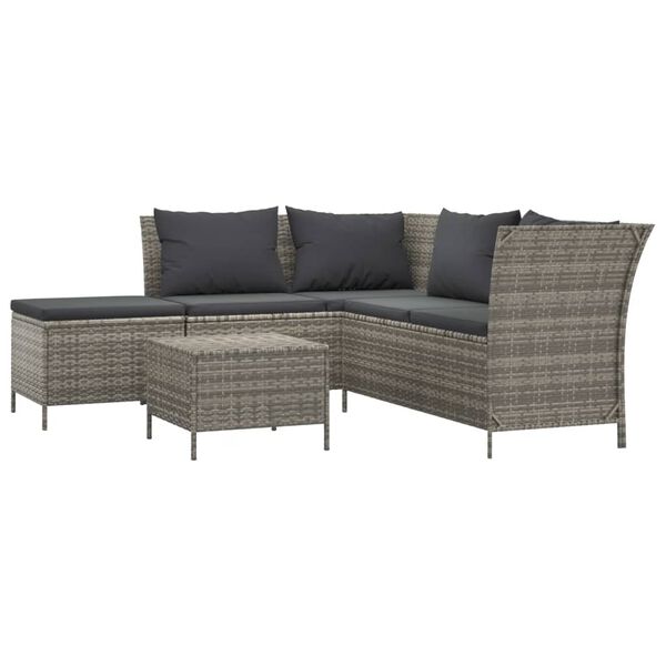 vidaXL Salon de jardin 4 pcs avec coussins Gris R&eacute;sine tress&eacute;e