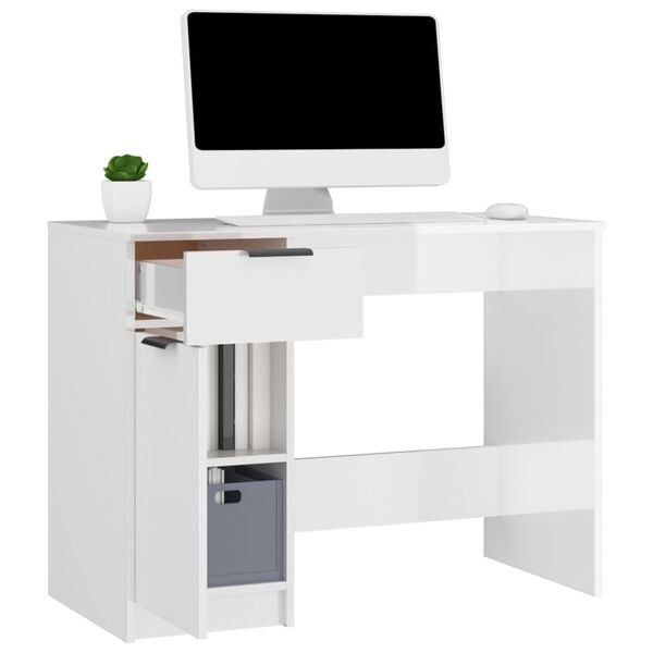 vidaXL Bureau Blanc brillant 100x50x75 cm Bois d'ingénierie