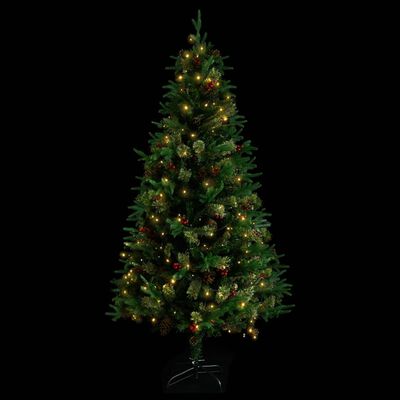 vidaXL Sapin de Noël pré-éclairé et pommes de pin vert 225cm PVC et PE