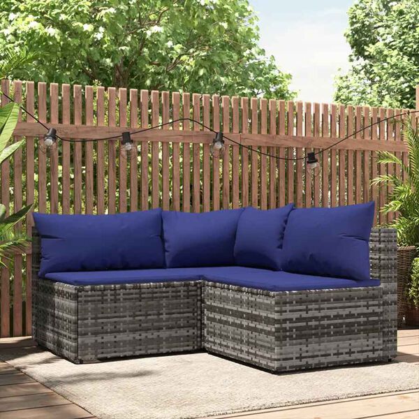 vidaXL Salon de jardin 3 pcs avec coussins Gris R&eacute;sine tress&eacute;e
