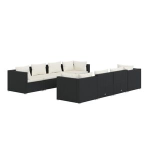 vidaXL Salon de jardin 9 pcs avec coussins R&eacute;sine tress&eacute;e Noir